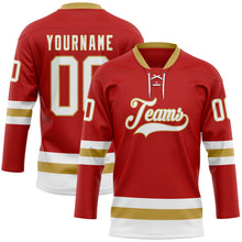 Charger l'image dans la galerie, Custom Red White-Old Gold Hockey Lace Neck Jersey