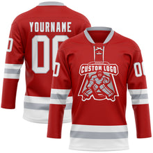 Charger l'image dans la galerie, Custom Red White-Gray Hockey Lace Neck Jersey