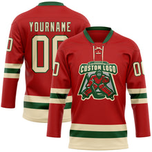 Charger l'image dans la galerie, Custom Red Cream-Green Hockey Lace Neck Jersey