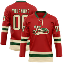 Charger l'image dans la galerie, Custom Red Cream-Green Hockey Lace Neck Jersey