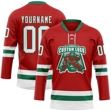 Charger l'image dans la galerie, Custom Red White-Kelly Green Hockey Lace Neck Jersey