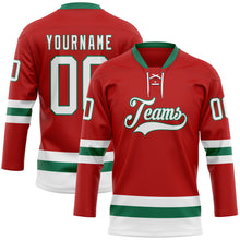 Charger l'image dans la galerie, Custom Red White-Kelly Green Hockey Lace Neck Jersey