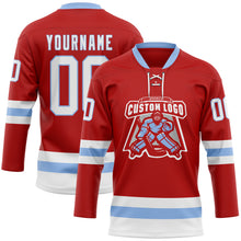 Charger l'image dans la galerie, Custom Red White-Light Blue Hockey Lace Neck Jersey