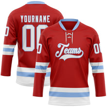Charger l'image dans la galerie, Custom Red White-Light Blue Hockey Lace Neck Jersey