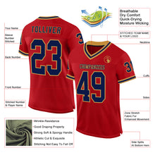 Load image into Gallery viewer, Custom Red Navy-Old Gold Mesh Authentic Throwback Football Jersey