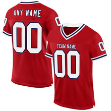 Load image into Gallery viewer, Custom Red White-Navy Mesh Authentic Throwback Football Jersey