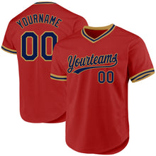 Load image into Gallery viewer, Custom Red Navy-Old Gold Authentic Throwback Baseball Jersey