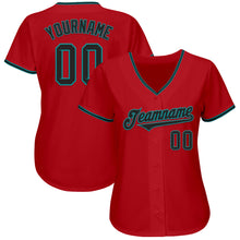 Загрузить изображение в средство просмотра галереи, Custom Red Black-Teal Authentic Baseball Jersey