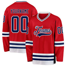 Load image into Gallery viewer, Custom Red Navy-White Hockey Jersey