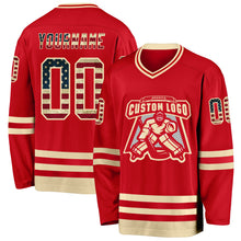Charger l'image dans la galerie, Custom Red Vintage USA Flag-Cream Hockey Jersey