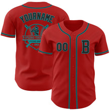 Загрузить изображение в средство просмотра галереи, Custom Red Black-Teal Authentic Baseball Jersey