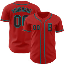 Загрузить изображение в средство просмотра галереи, Custom Red Black-Teal Authentic Baseball Jersey