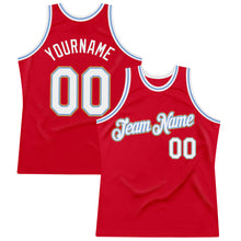 Laden Sie das Bild in den Galerie-Viewer, Custom Red Light Blue-Old Gold Authentic Throwback Basketball Jersey