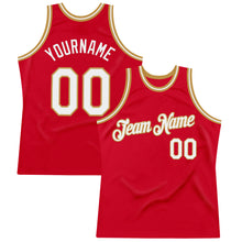 Загрузить изображение в средство просмотра галереи, Custom Red White-Old Gold Authentic Throwback Basketball Jersey