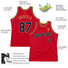 Загрузить изображение в средство просмотра галереи, Custom Red Navy-Old Gold Authentic Throwback Basketball Jersey