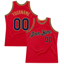 Загрузить изображение в средство просмотра галереи, Custom Red Navy-Old Gold Authentic Throwback Basketball Jersey