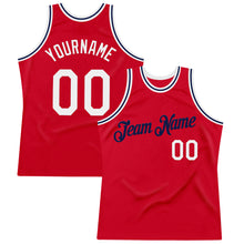 Laden Sie das Bild in den Galerie-Viewer, Custom Red White-Navy Authentic Throwback Basketball Jersey