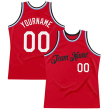 Загрузить изображение в средство просмотра галереи, Custom Red Black-Light Blue Authentic Throwback Basketball Jersey