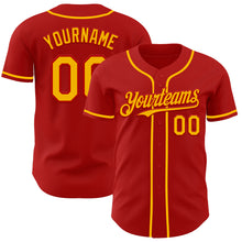 Load image into Gallery viewer, Custom Red Gold Authentic Baseball Jersey