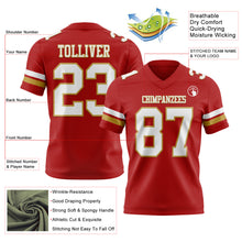 Load image into Gallery viewer, Custom Red White-Old Gold Authentic Football Jersey