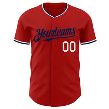 Load image into Gallery viewer, Custom Red White-Navy Authentic Baseball Jersey