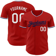 Load image into Gallery viewer, Custom Red White-Navy Authentic Baseball Jersey