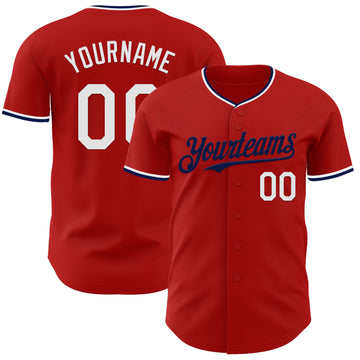 Custom Red White-Navy Authentic Baseball Jersey