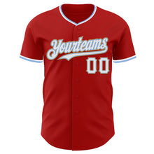 Load image into Gallery viewer, Custom Red White Light Blue-Old Gold Authentic Baseball Jersey