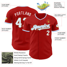 Load image into Gallery viewer, Custom Red White Light Blue-Old Gold Authentic Baseball Jersey