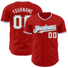 Load image into Gallery viewer, Custom Red White Light Blue-Old Gold Authentic Baseball Jersey