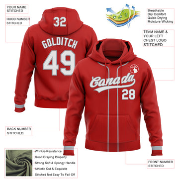 Custom Stitched Red White-Gray Baseball Pullover Sweatshirt Hoodie