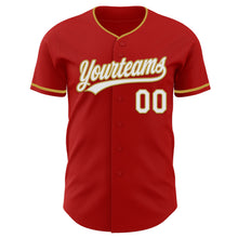 Load image into Gallery viewer, Custom Red White-Old Gold Authentic Baseball Jersey
