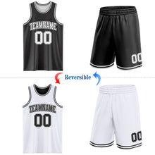 Laden Sie das Bild in den Galerie-Viewer, Custom Reversible Black White Double Side Sublimation Basketball Suit Jersey