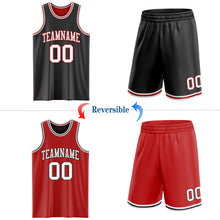 Laden Sie das Bild in den Galerie-Viewer, Custom Reversible Black White-Red Double Side Sublimation Basketball Suit Jersey