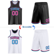 Laden Sie das Bild in den Galerie-Viewer, Custom Reversible Black Pink-Sky Blue Double Side Sublimation Basketball Suit Jersey
