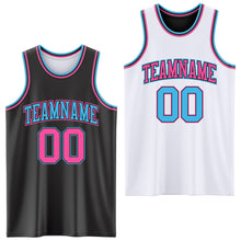 Laden Sie das Bild in den Galerie-Viewer, Custom Reversible Black Pink-Sky Blue Double Side Sublimation Basketball Suit Jersey