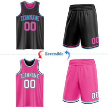 Laden Sie das Bild in den Galerie-Viewer, Custom Reversible Black Pink-Sky Blue Double Side Sublimation Basketball Suit Jersey