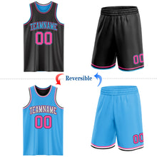 Laden Sie das Bild in den Galerie-Viewer, Custom Reversible Black Pink-Sky Blue Double Side Sublimation Basketball Suit Jersey