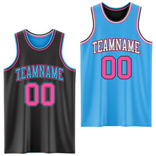 Laden Sie das Bild in den Galerie-Viewer, Custom Reversible Black Pink-Sky Blue Double Side Sublimation Basketball Suit Jersey