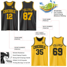 Laden Sie das Bild in den Galerie-Viewer, Custom Reversible Black Gold Double Side Sublimation Basketball Suit Jersey