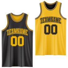 Laden Sie das Bild in den Galerie-Viewer, Custom Reversible Black Gold Double Side Sublimation Basketball Suit Jersey