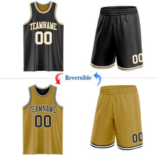 Laden Sie das Bild in den Galerie-Viewer, Custom Reversible Black White-Old Gold Double Side Sublimation Basketball Suit Jersey