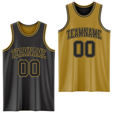 Laden Sie das Bild in den Galerie-Viewer, Custom Reversible Black Old Gold Double Side Sublimation Basketball Suit Jersey