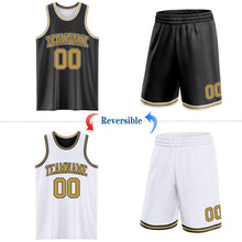 Laden Sie das Bild in den Galerie-Viewer, Custom Reversible Black Old Gold-White Double Side Sublimation Basketball Suit Jersey