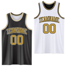 Laden Sie das Bild in den Galerie-Viewer, Custom Reversible Black Old Gold-White Double Side Sublimation Basketball Suit Jersey