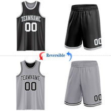 Laden Sie das Bild in den Galerie-Viewer, Custom Reversible Black White-Gray Double Side Sublimation Basketball Suit Jersey