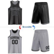 Laden Sie das Bild in den Galerie-Viewer, Custom Reversible Black Gray Double Side Sublimation Basketball Suit Jersey