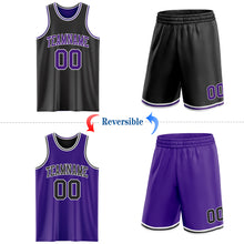 Laden Sie das Bild in den Galerie-Viewer, Custom Reversible Black Purple-White Double Side Sublimation Basketball Suit Jersey