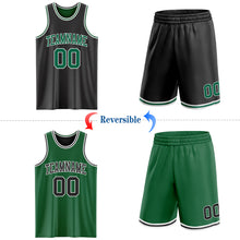 Laden Sie das Bild in den Galerie-Viewer, Custom Reversible Black Kelly Green-White Double Side Sublimation Basketball Suit Jersey