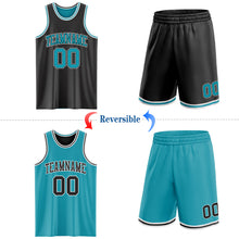 Laden Sie das Bild in den Galerie-Viewer, Custom Reversible Black Teal-White Double Side Sublimation Basketball Suit Jersey
